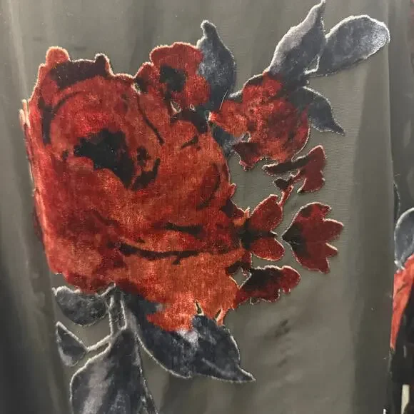 She + Sky Boutique Womens S Red Black Party Dress Velvet Goth Romantic Midi rose - Picture 5 of 5